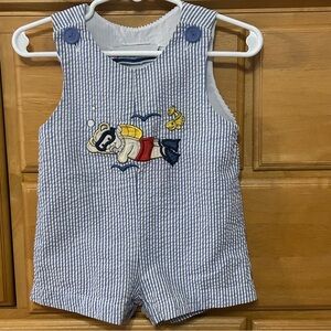 Vintage Samara Boy’s Seersucker Jon Jon w/Swimming Bear Appliqué 3-6 Months